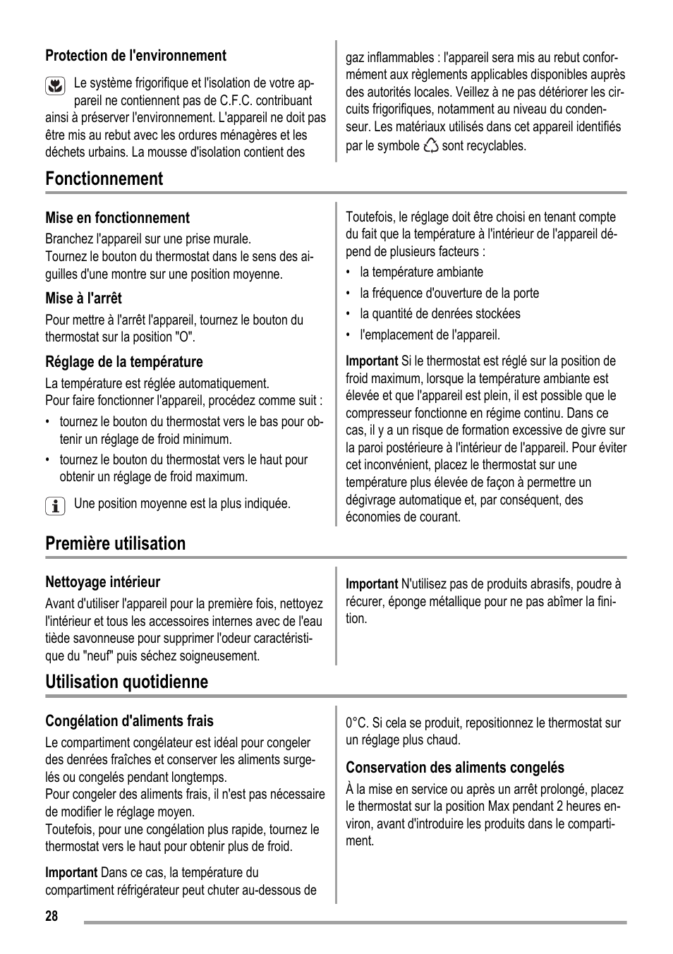 Fonctionnement, Première utilisation, Utilisation quotidienne | ZANKER KBA 17401 SK User Manual | Page 28 / 52
