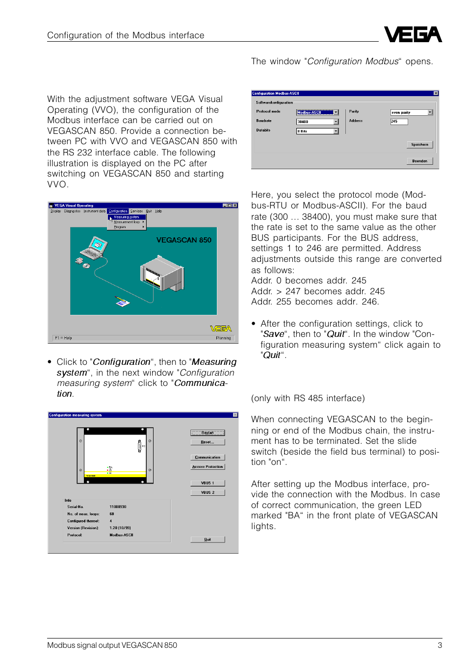 1 configuration of the modbus interface, 1configuration of the modbus in- terface | VEGA VEGASCAN 850 Modbus signal output User Manual | Page 3 / 16