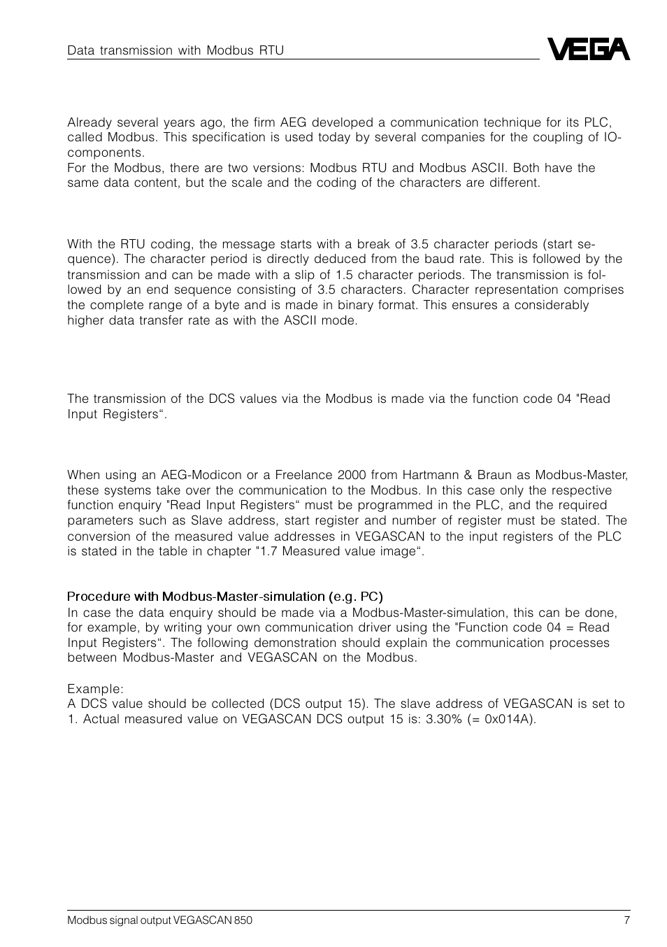5 data transmission with modbus rtu, 5data transmission with modbus rtu | VEGA VEGASCAN 850 Modbus signal output User Manual | Page 7 / 16
