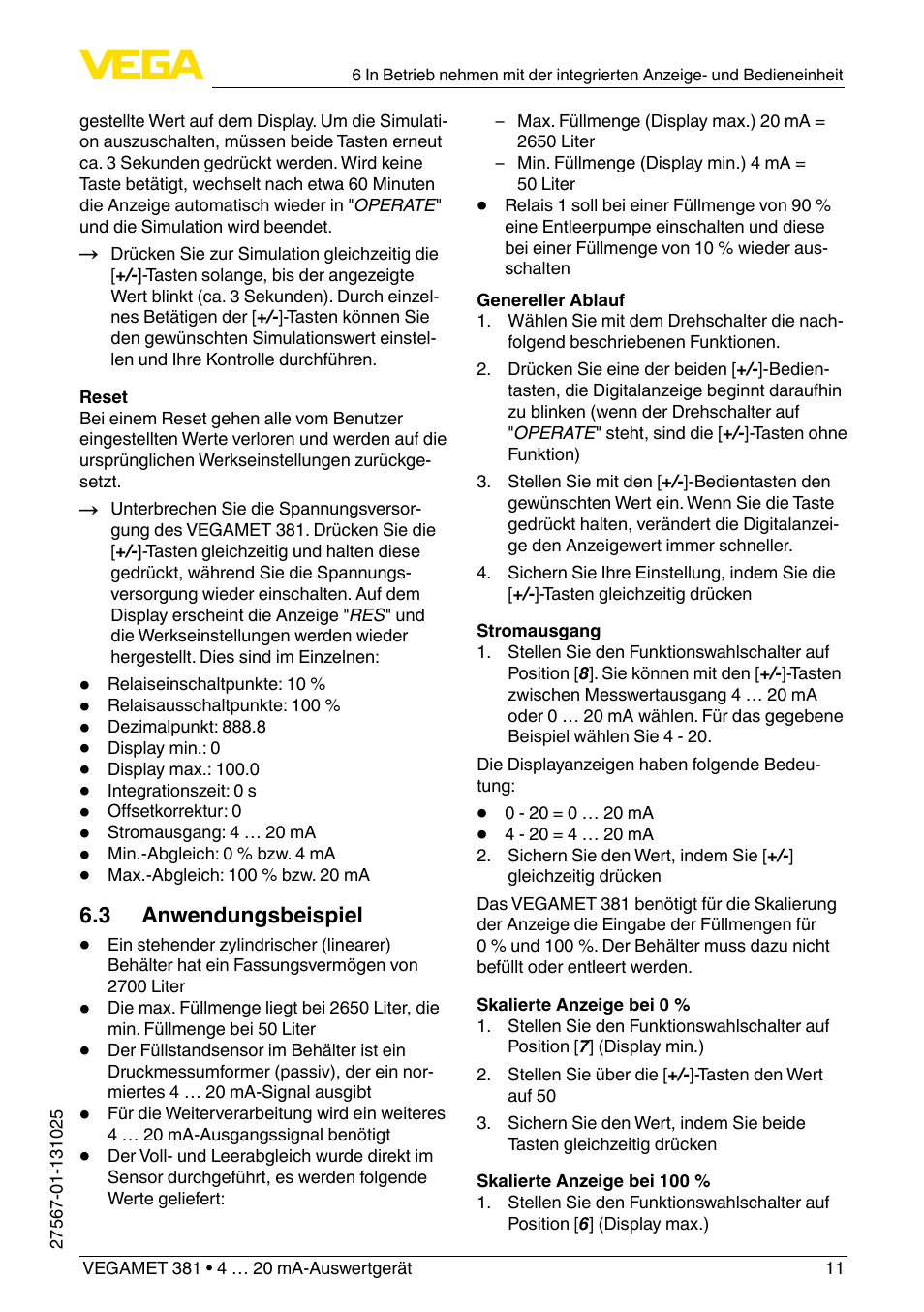 VEGA VEGAMET 381 User Manual | Page 11 / 72