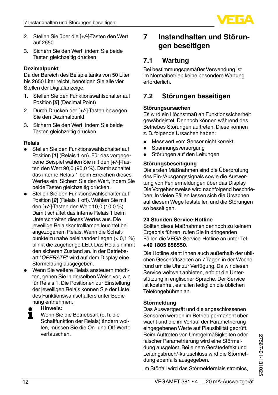 7 instandhalten und störun- gen beseitigen | VEGA VEGAMET 381 User Manual | Page 12 / 72