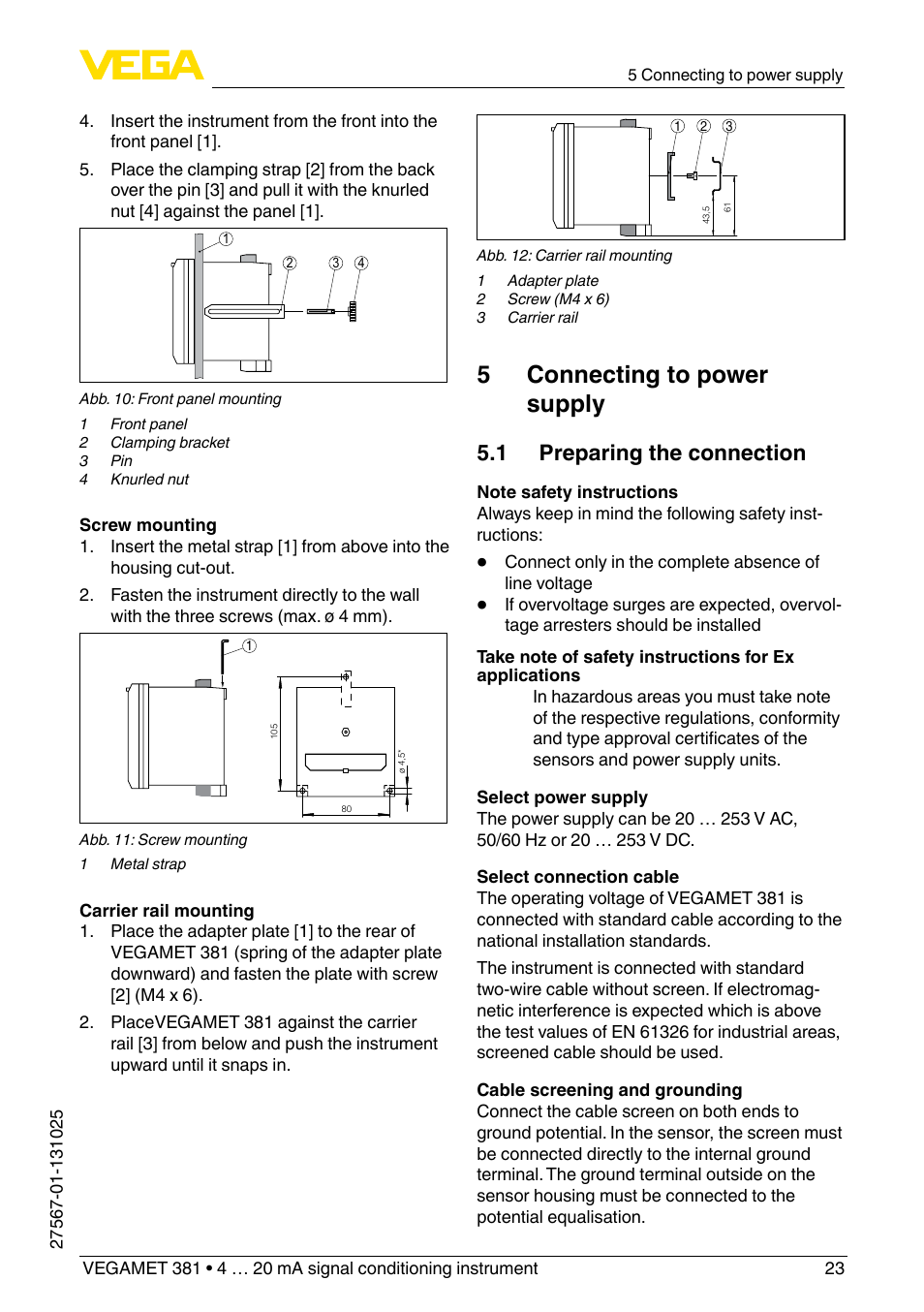 5 connecting to power supply, 1 preparing the connection | VEGA VEGAMET 381 User Manual | Page 23 / 72