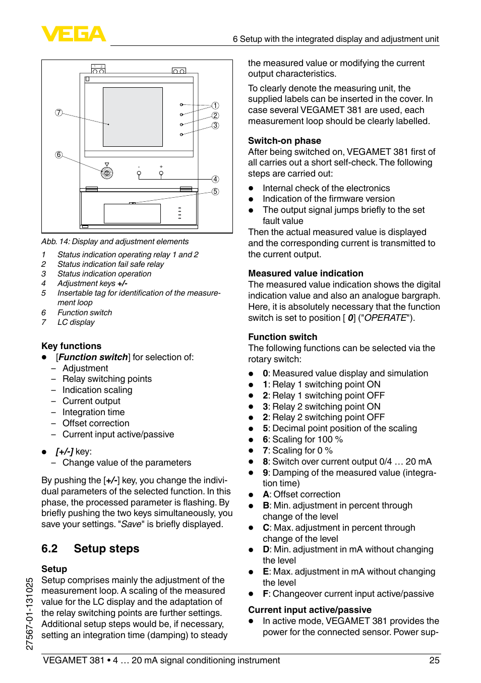 2 setup steps | VEGA VEGAMET 381 User Manual | Page 25 / 72