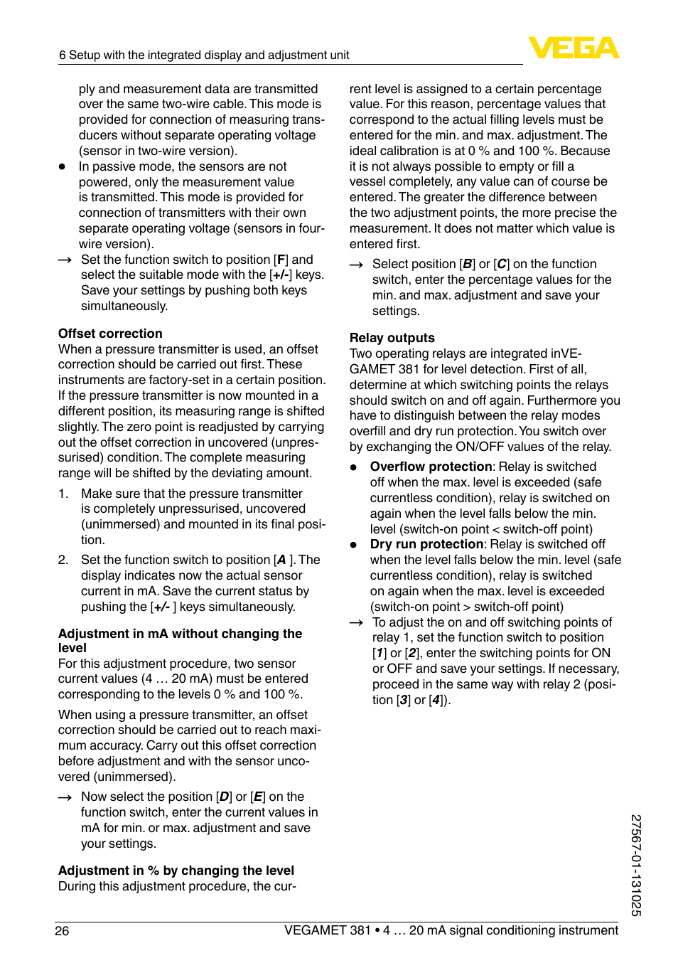 VEGA VEGAMET 381 User Manual | Page 26 / 72