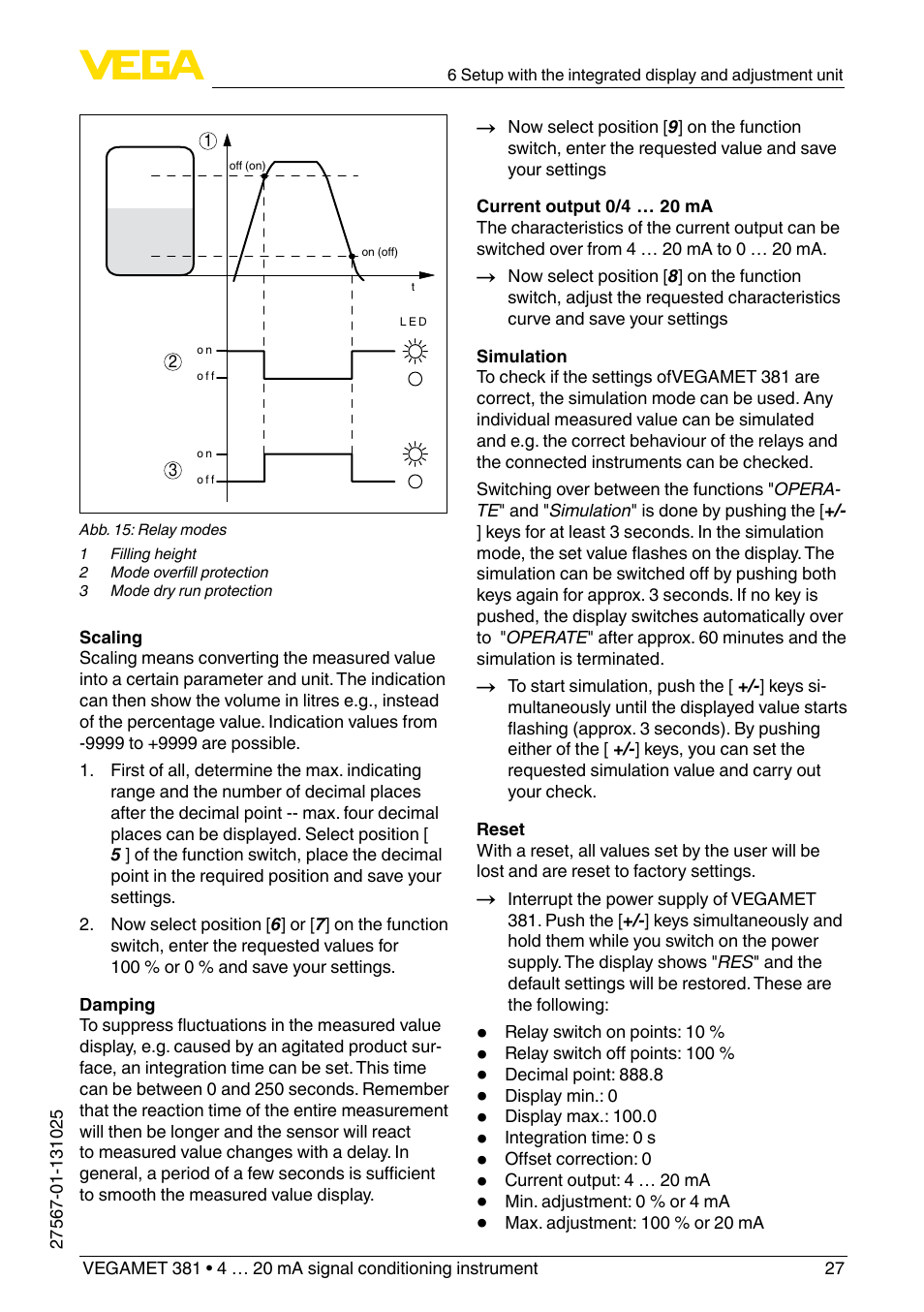 VEGA VEGAMET 381 User Manual | Page 27 / 72