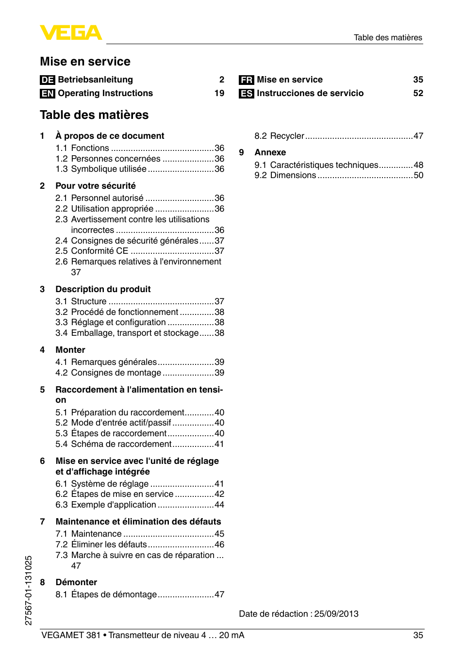 VEGA VEGAMET 381 User Manual | Page 35 / 72