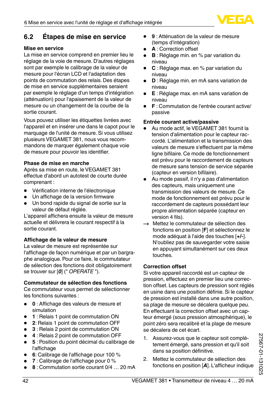 VEGA VEGAMET 381 User Manual | Page 42 / 72