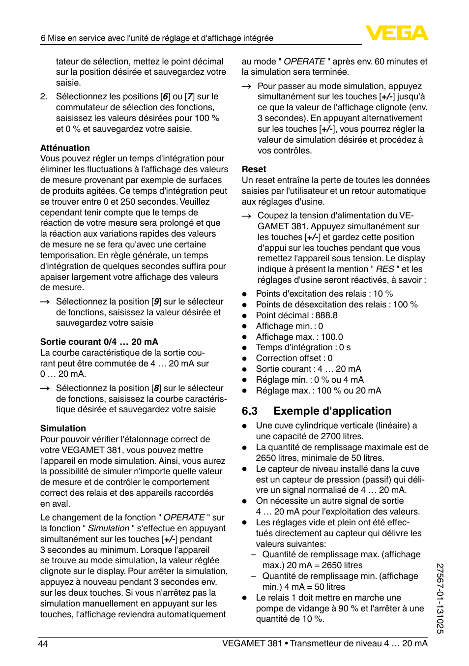 VEGA VEGAMET 381 User Manual | Page 44 / 72