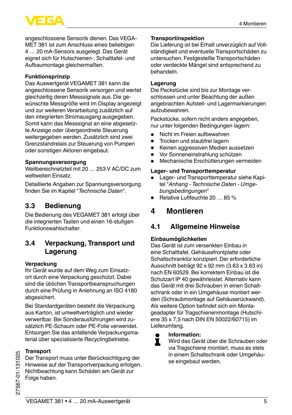 4 montieren | VEGA VEGAMET 381 User Manual | Page 5 / 72