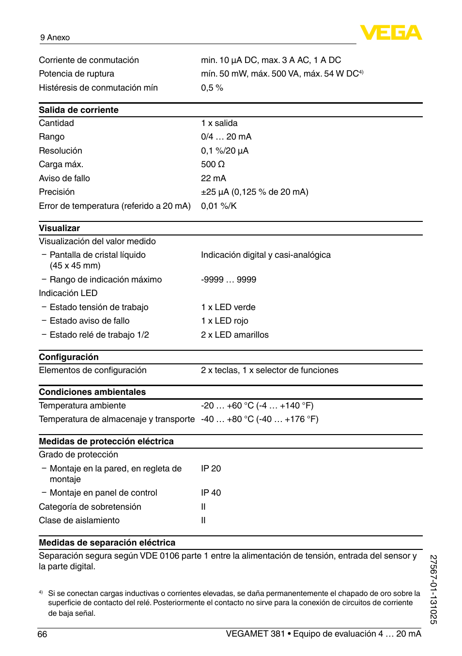 VEGA VEGAMET 381 User Manual | Page 66 / 72