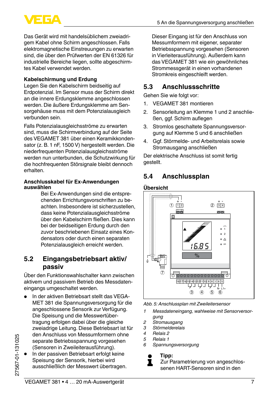 2 eingangsbetriebsart aktiv/ passiv, 3 anschlussschritte, 4 anschlussplan | VEGA VEGAMET 381 User Manual | Page 7 / 72