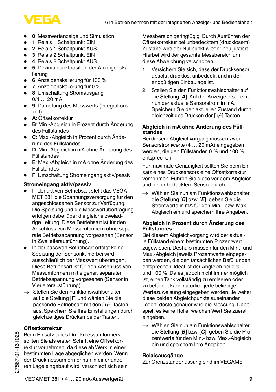 VEGA VEGAMET 381 User Manual | Page 9 / 72