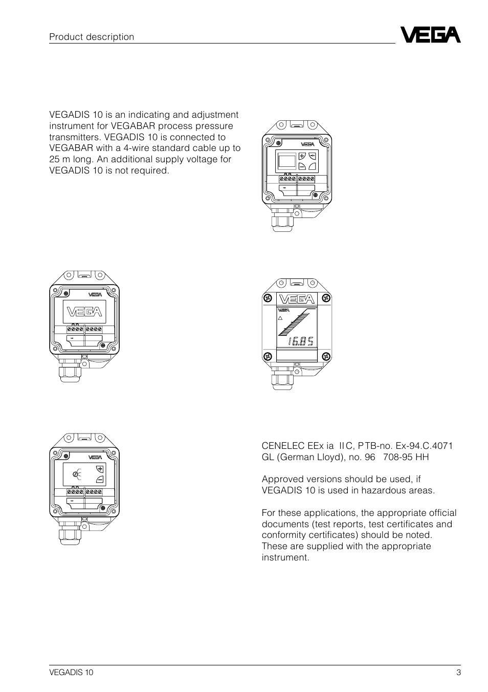1 product description, 1 function and configuration, 2 types and versions | 3 approvals, Product description | VEGA VEGADIS 10 User Manual | Page 3 / 8