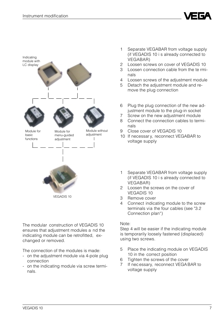 5 instrument modification, 1 exchange of adjustment modules | VEGA VEGADIS 10 User Manual | Page 7 / 8