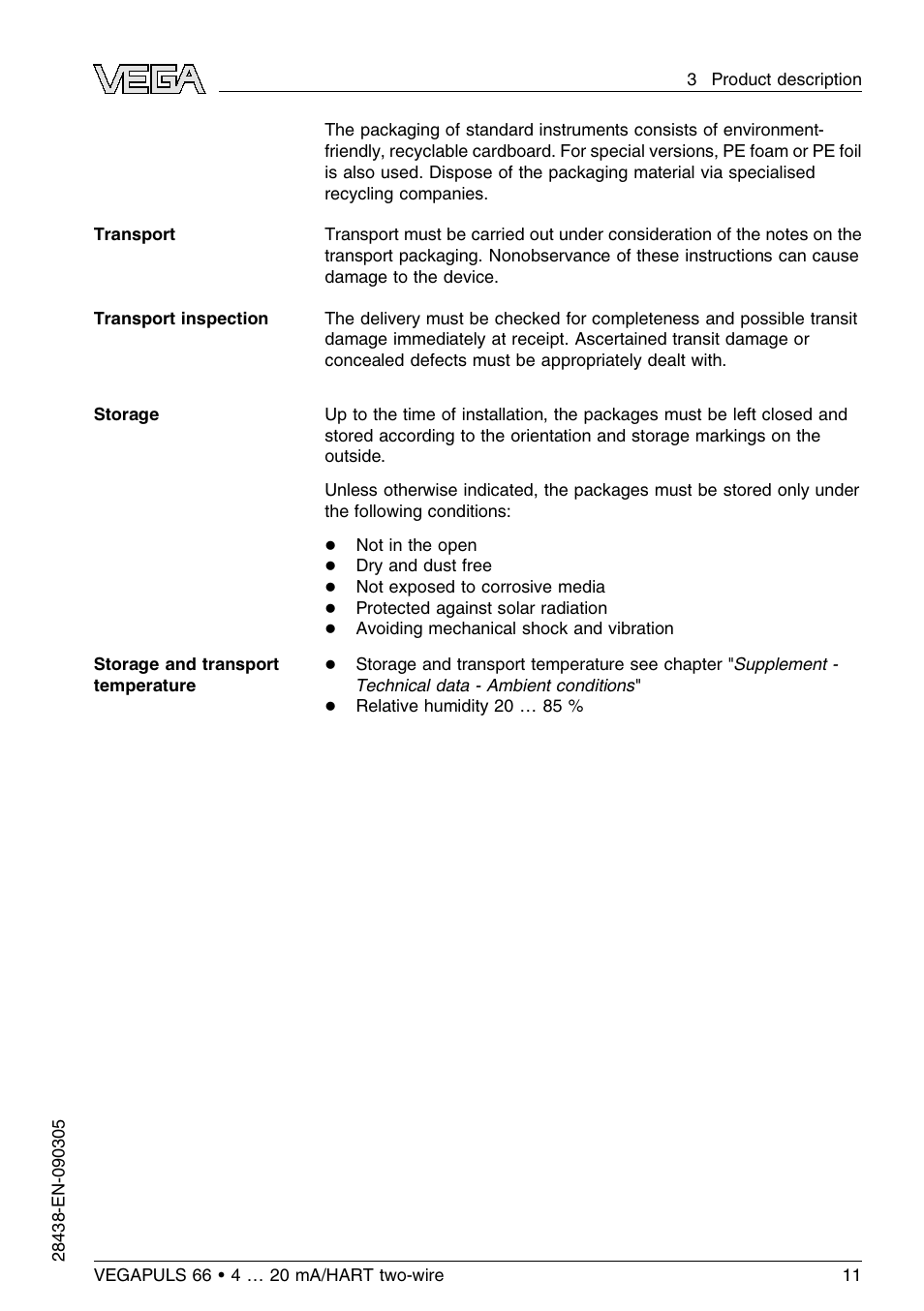 VEGA VEGAPULS 66 (≥ 2.0.0 - ≤ 3.8) 4 … 20 mA_HART two-wire User Manual | Page 11 / 68