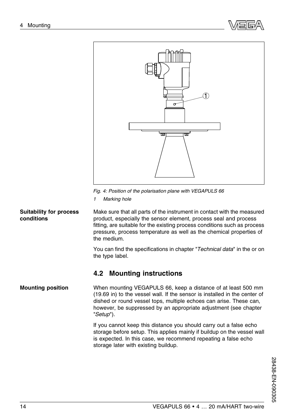 2 mounting instructions | VEGA VEGAPULS 66 (≥ 2.0.0 - ≤ 3.8) 4 … 20 mA_HART two-wire User Manual | Page 14 / 68