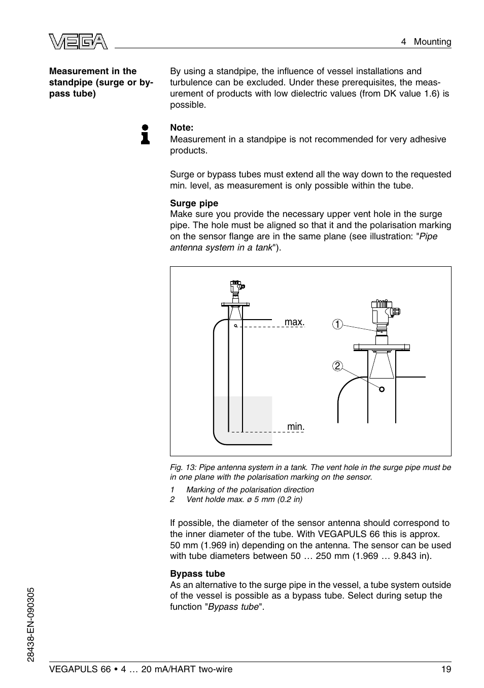 VEGA VEGAPULS 66 (≥ 2.0.0 - ≤ 3.8) 4 … 20 mA_HART two-wire User Manual | Page 19 / 68