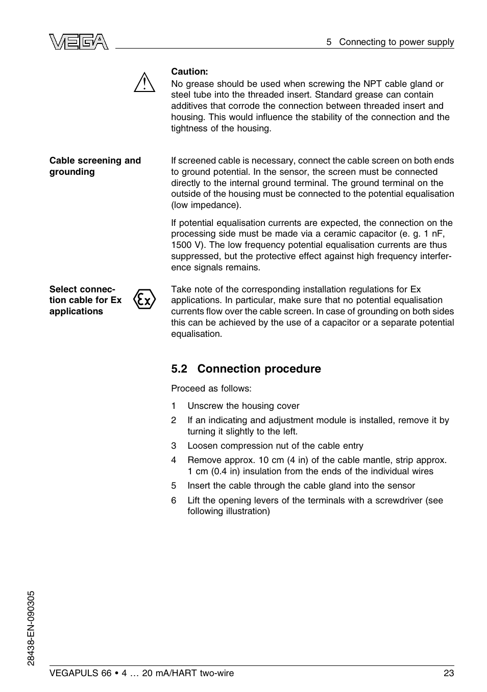 2 connection procedure | VEGA VEGAPULS 66 (≥ 2.0.0 - ≤ 3.8) 4 … 20 mA_HART two-wire User Manual | Page 23 / 68