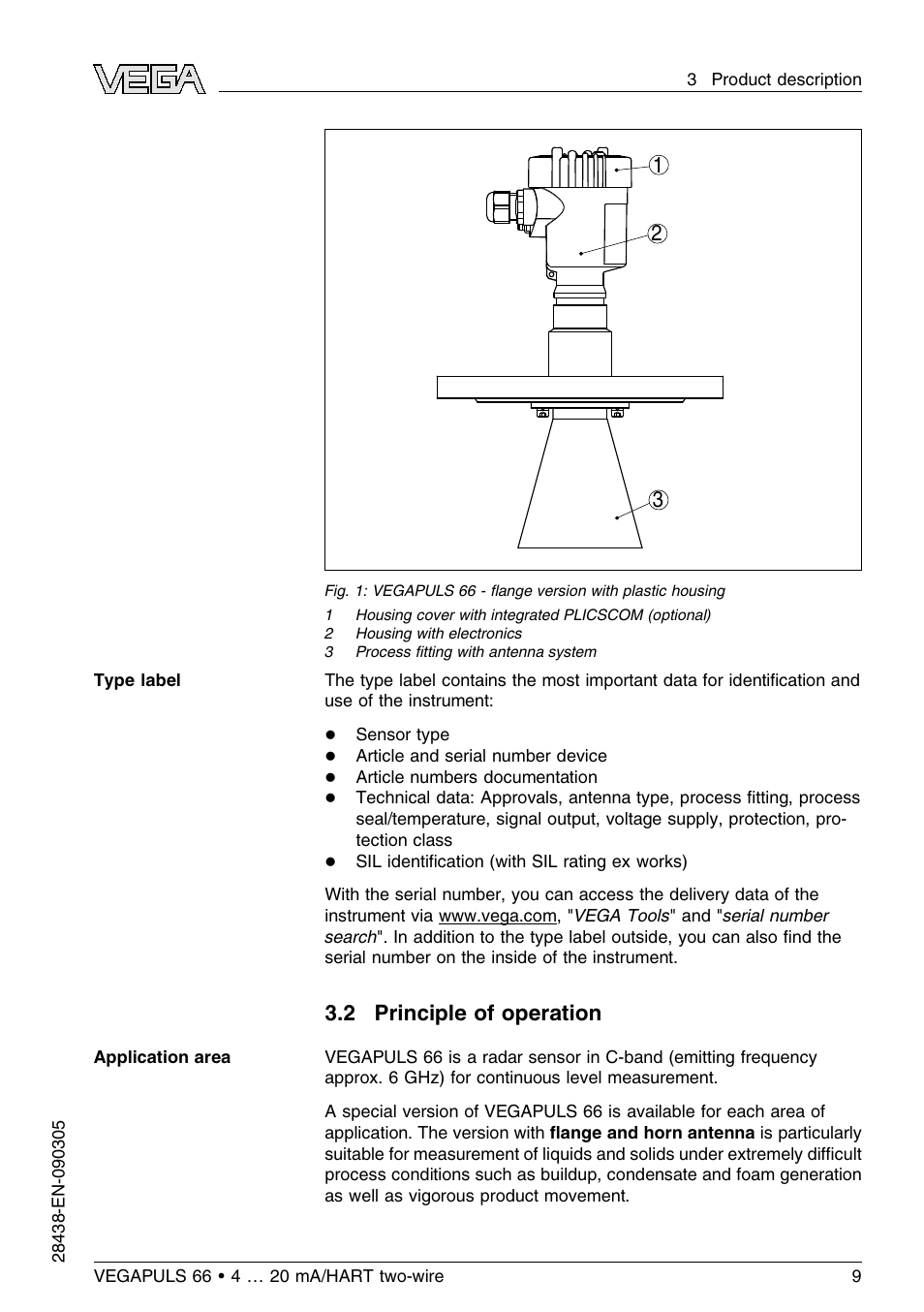 2 principle of operation | VEGA VEGAPULS 66 (≥ 2.0.0 - ≤ 3.8) 4 … 20 mA_HART two-wire User Manual | Page 9 / 68