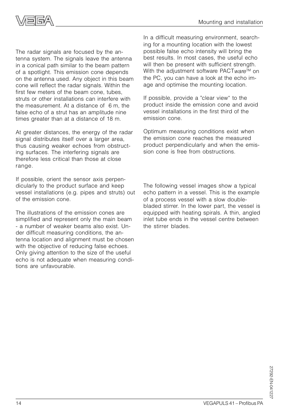 VEGA VEGAPULS 41 Profibus PA User Manual | Page 14 / 56