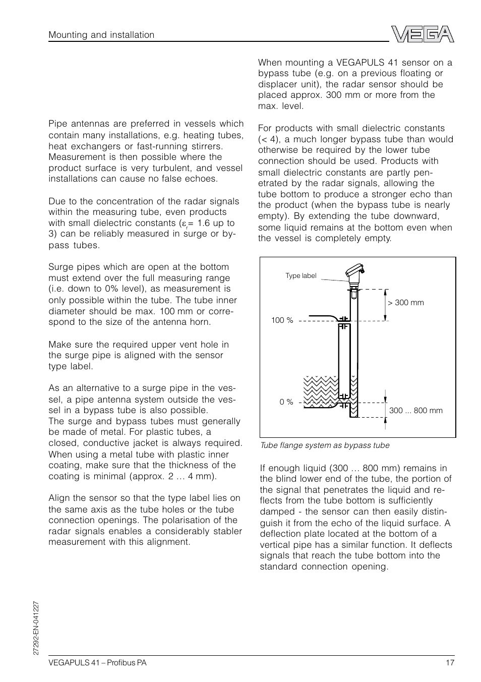 3 measurement in standpipe (surge or bypass tube) | VEGA VEGAPULS 41 Profibus PA User Manual | Page 17 / 56