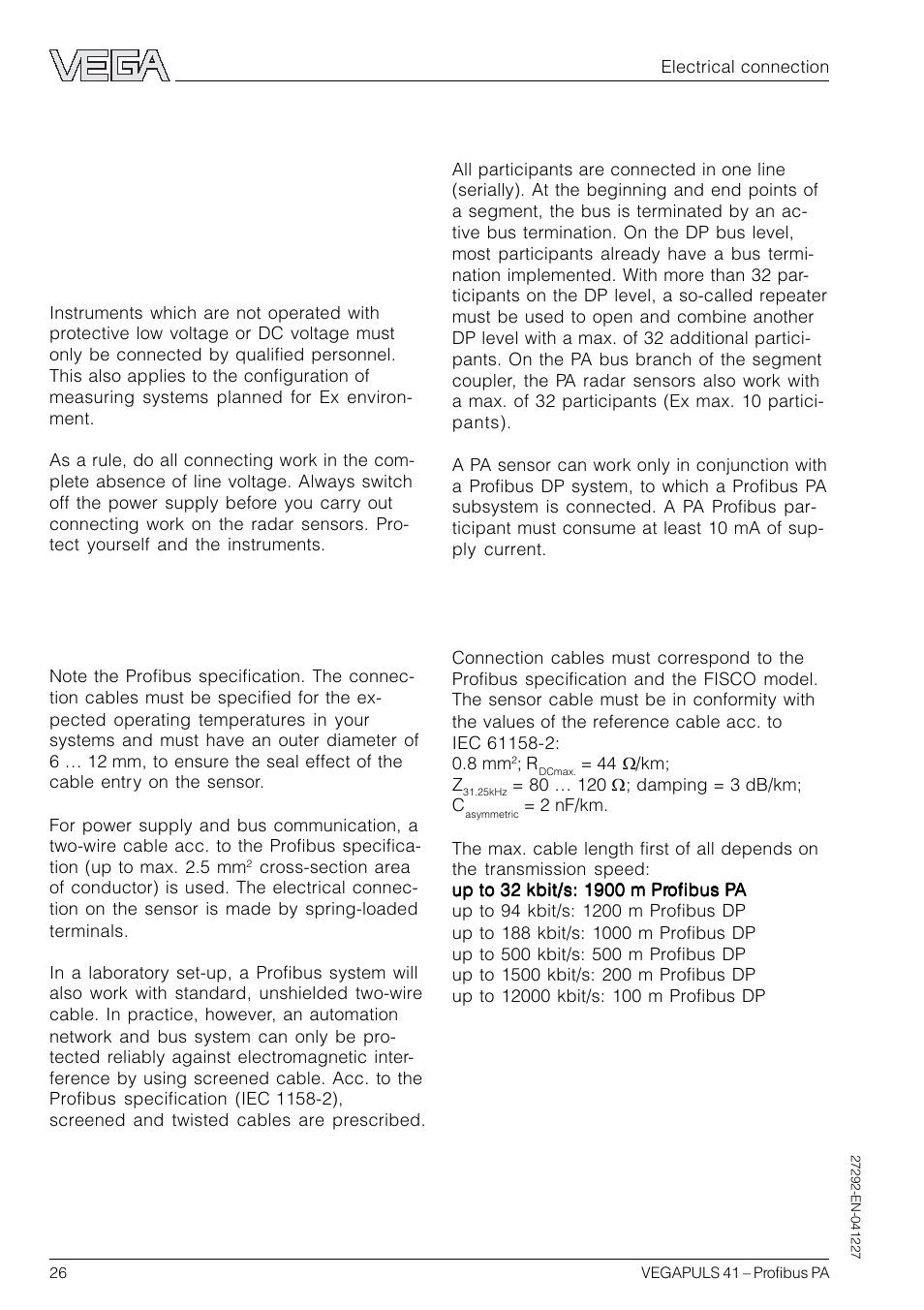 3 electrical connection, 1 connection - connection cable - screening, 1 connection – connection cable – screening | VEGA VEGAPULS 41 Profibus PA User Manual | Page 26 / 56