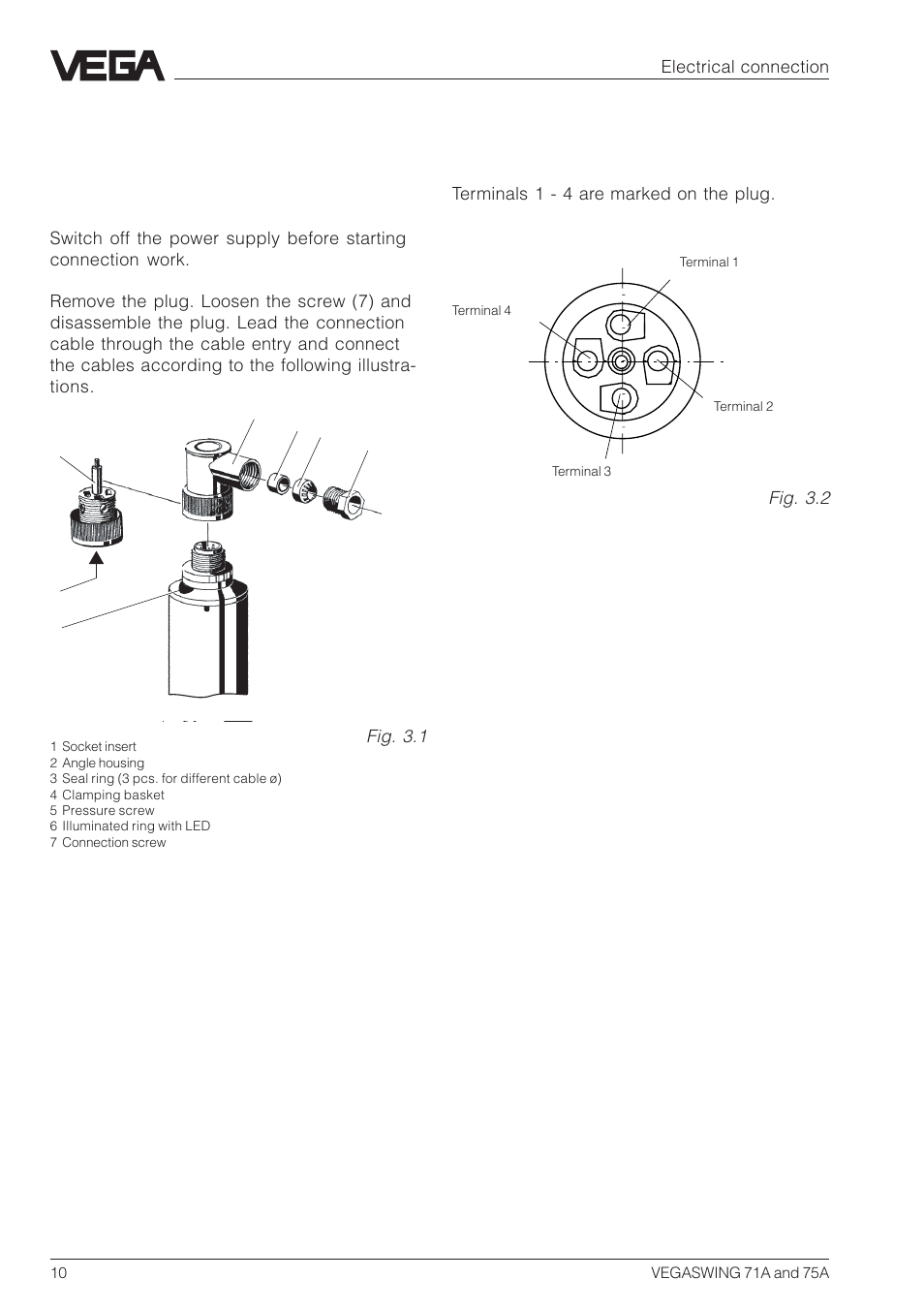 3 electrical connection, 1 connection instructions | VEGA VEGASWING 75A User Manual | Page 10 / 16