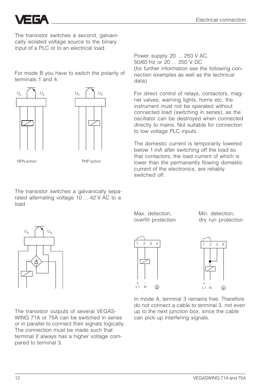 Control of alternating current loads, Contactless electrical switch (swing e72 c), A/b-mode | VEGA VEGASWING 75A User Manual | Page 12 / 16