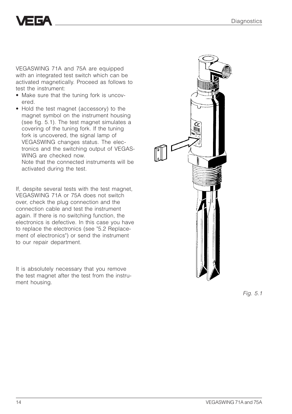 5 diagnostics, 1 function test | VEGA VEGASWING 75A User Manual | Page 14 / 16