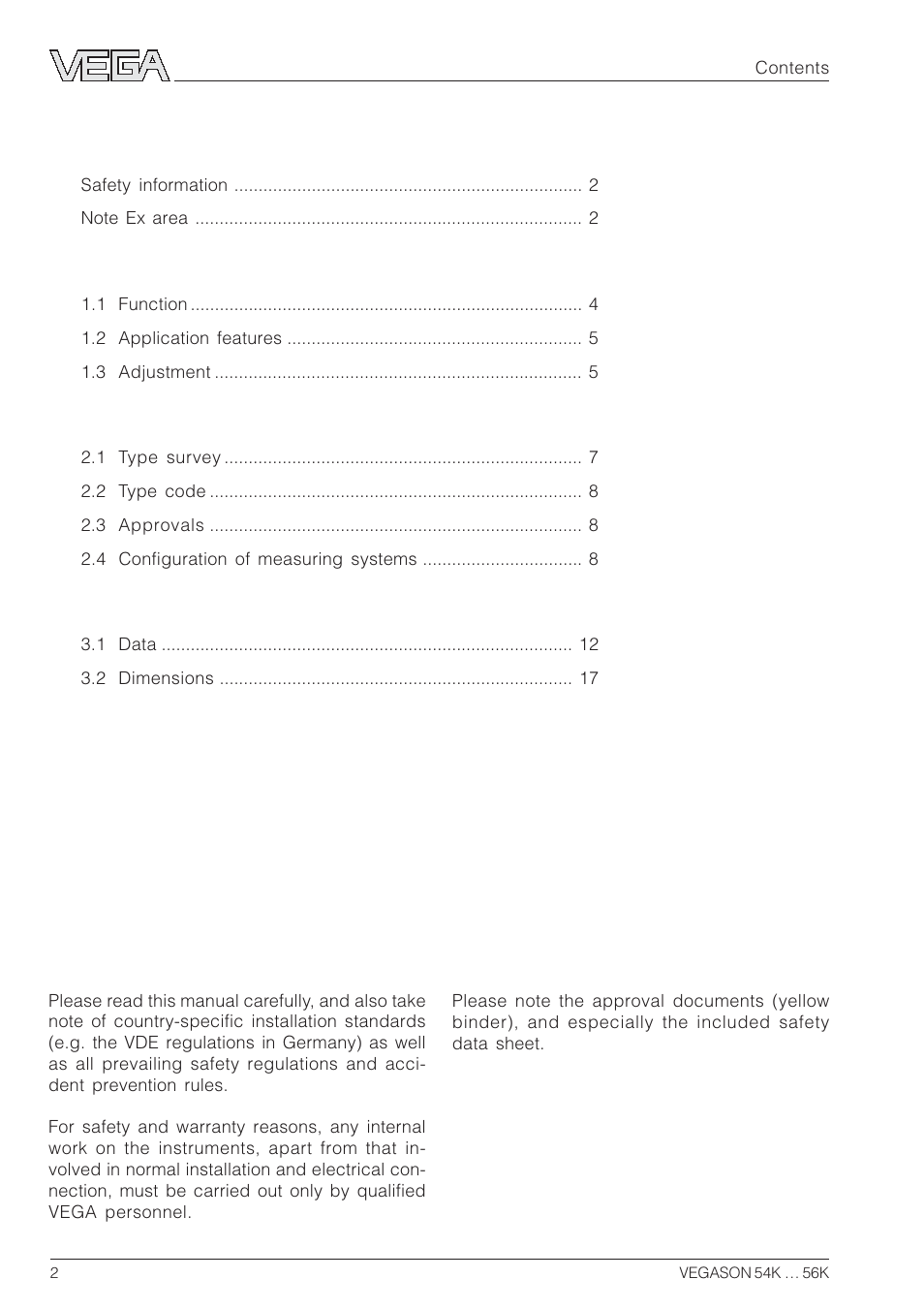 VEGA VEGASON 54K…56K User Manual | Page 2 / 48