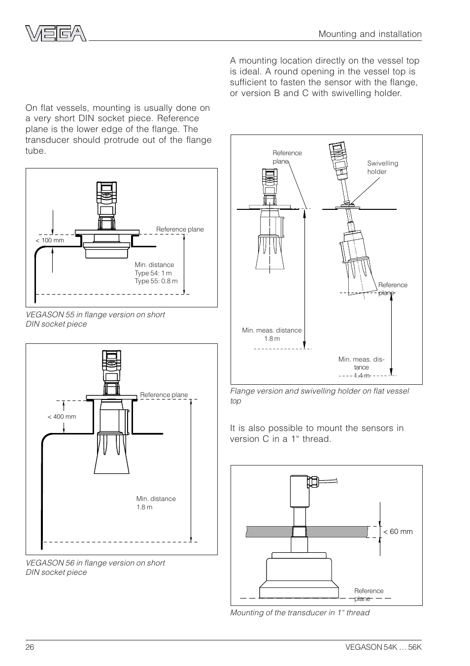 3 measurement of liquids, Flat vessel top | VEGA VEGASON 54K…56K User Manual | Page 26 / 48