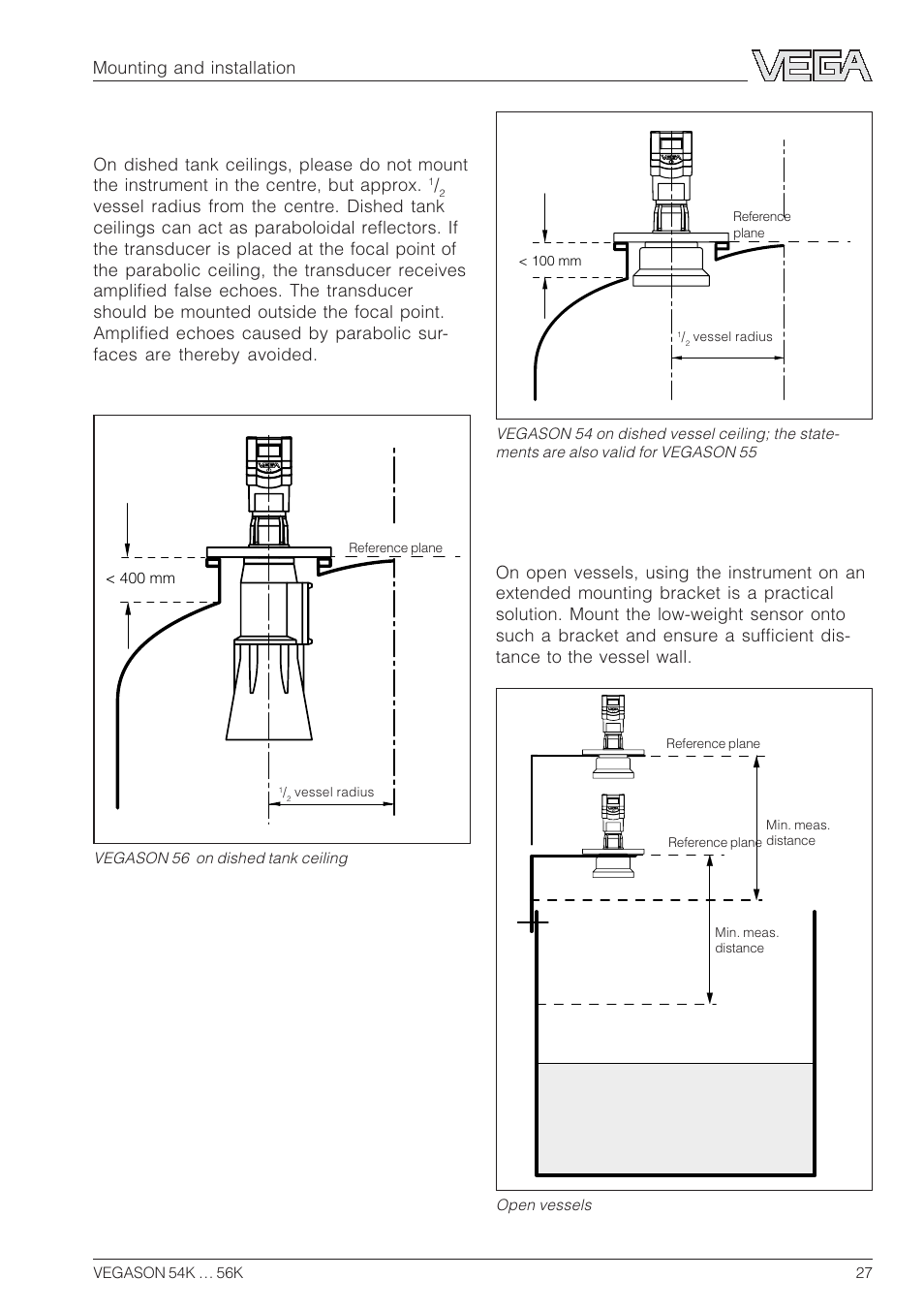 Dished tank ceiling, Open vessels | VEGA VEGASON 54K…56K User Manual | Page 27 / 48