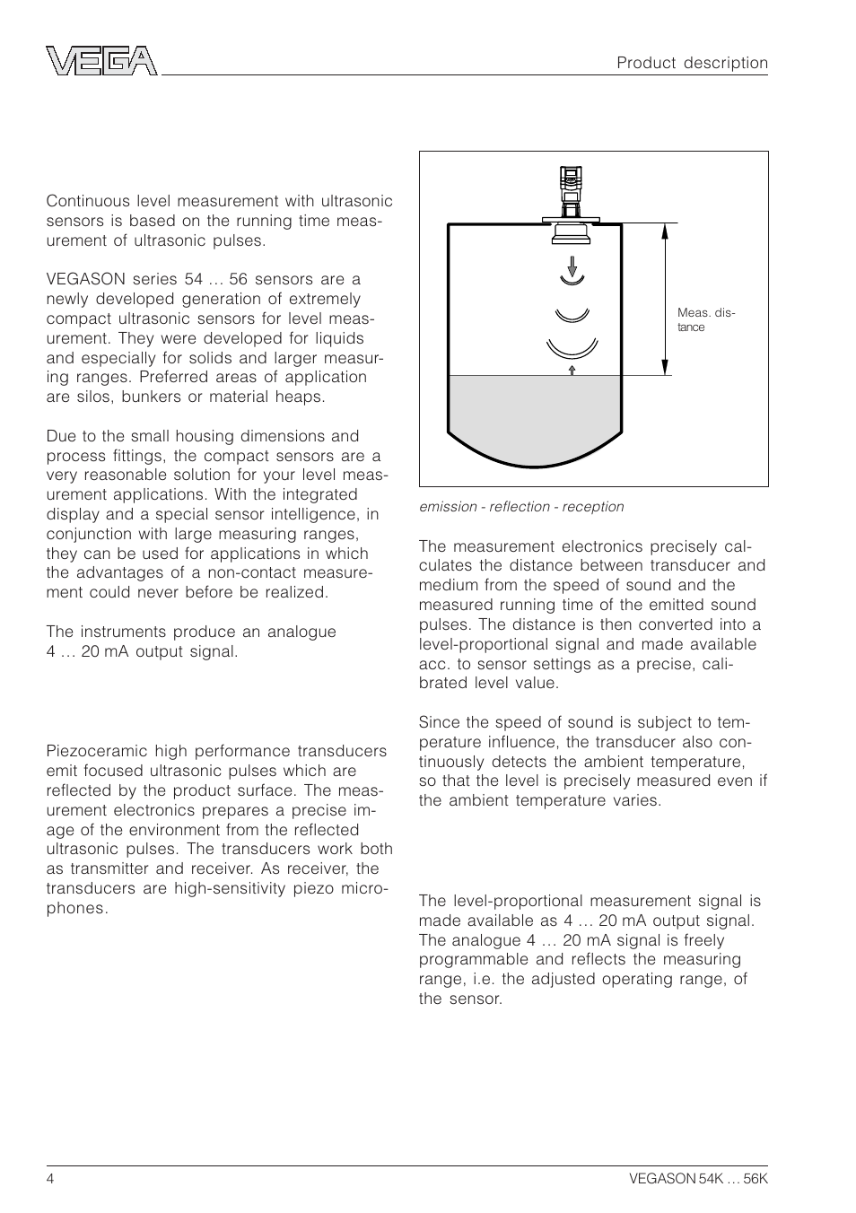 1 product description, 1 function | VEGA VEGASON 54K…56K User Manual | Page 4 / 48