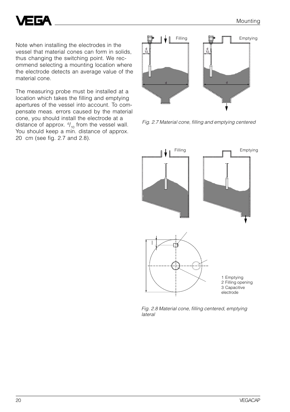 Material cone, Mounting | VEGA VEGACAP 82-98 User Manual | Page 20 / 36