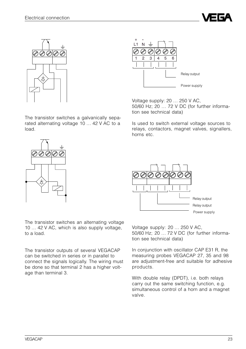 Floating relay output (cap e30 r), Floating relay output (cap e31 r) | VEGA VEGACAP 82-98 User Manual | Page 23 / 36