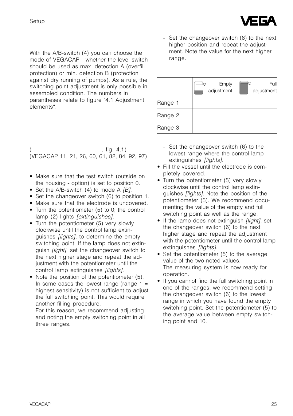 2 switching point adjustment | VEGA VEGACAP 82-98 User Manual | Page 25 / 36