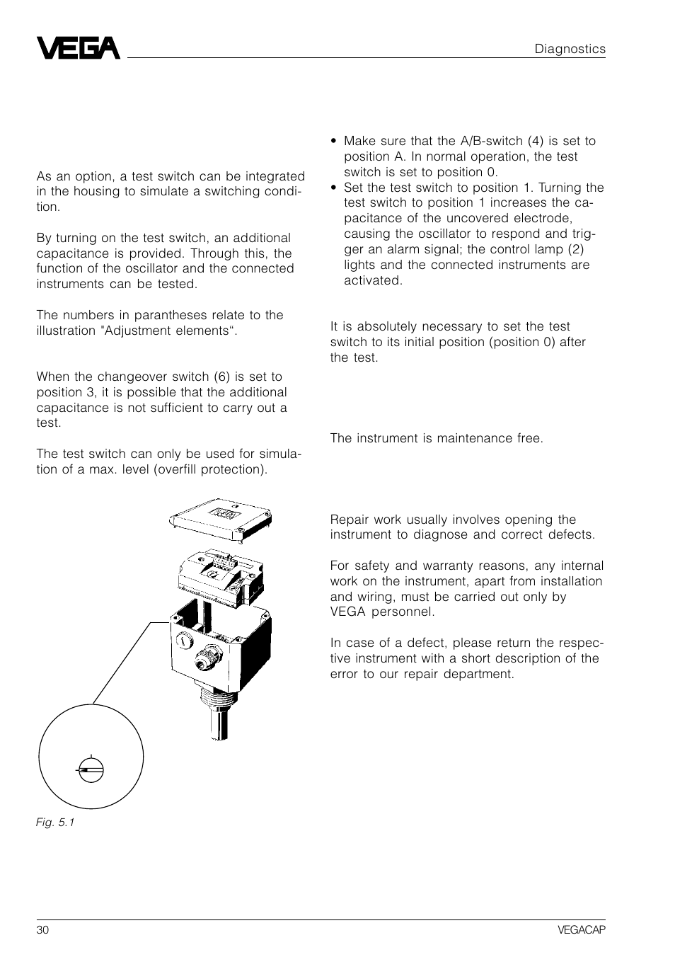 5 diagnostics, 1 simulation, 2 maintenance | 3 repair | VEGA VEGACAP 82-98 User Manual | Page 30 / 36