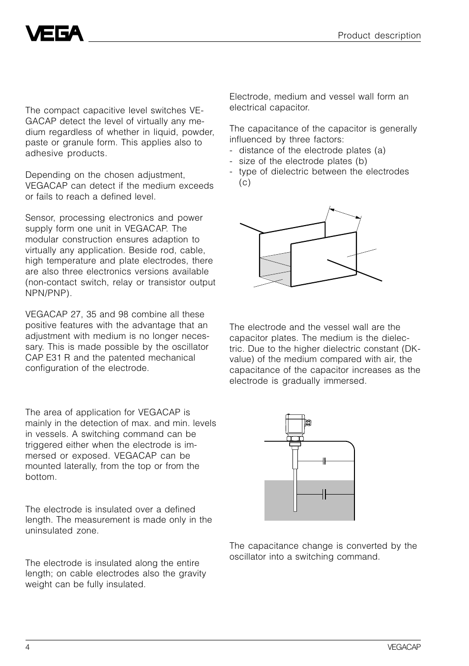 1 product description, 1 function and configuration | VEGA VEGACAP 82-98 User Manual | Page 4 / 36