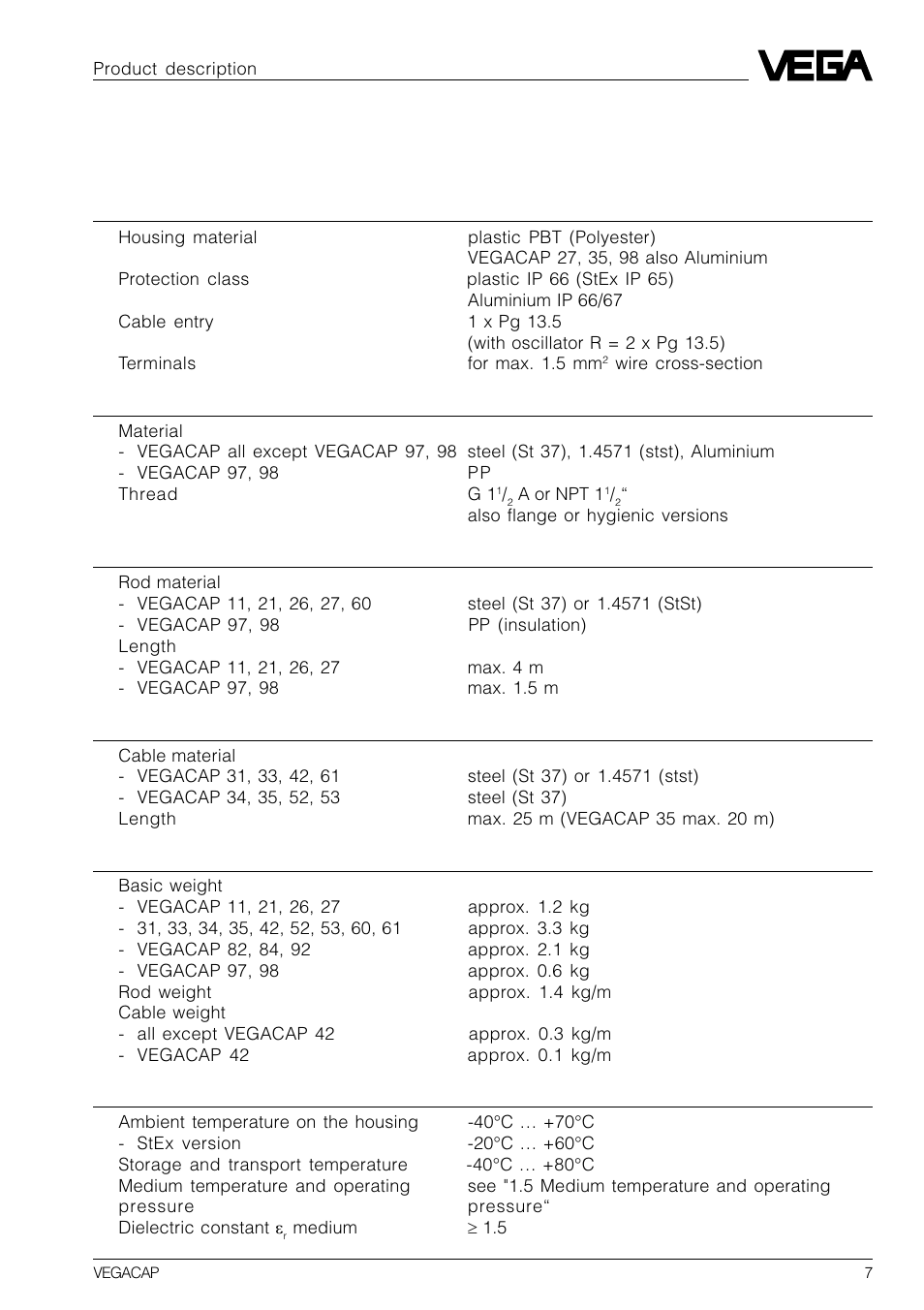 3 technical data | VEGA VEGACAP 82-98 User Manual | Page 7 / 36