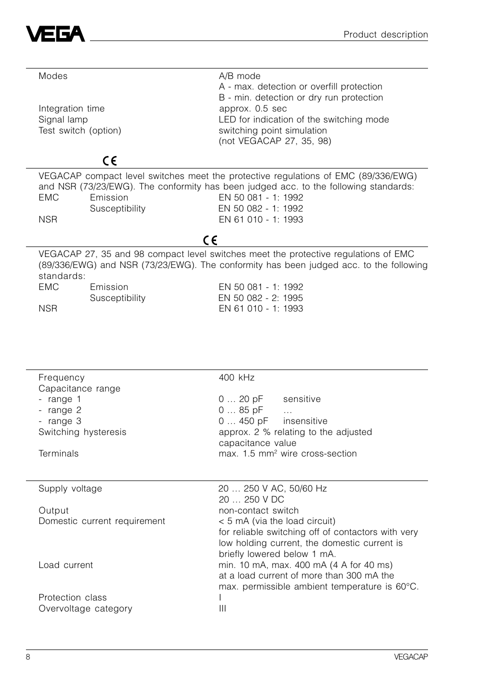 VEGA VEGACAP 82-98 User Manual | Page 8 / 36