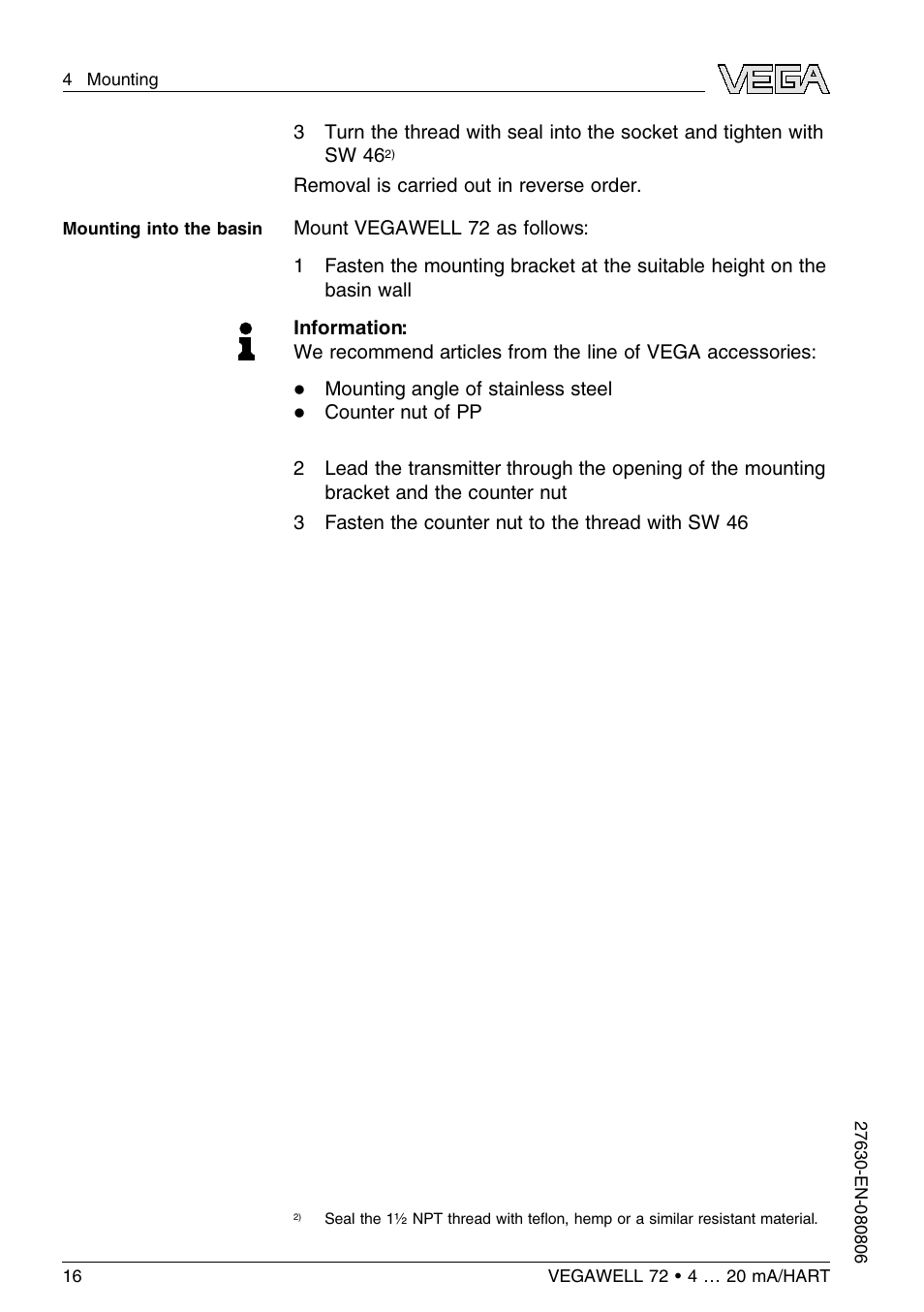 VEGA VEGAWELL 72 4 … 20 mA_HART User Manual | Page 16 / 44