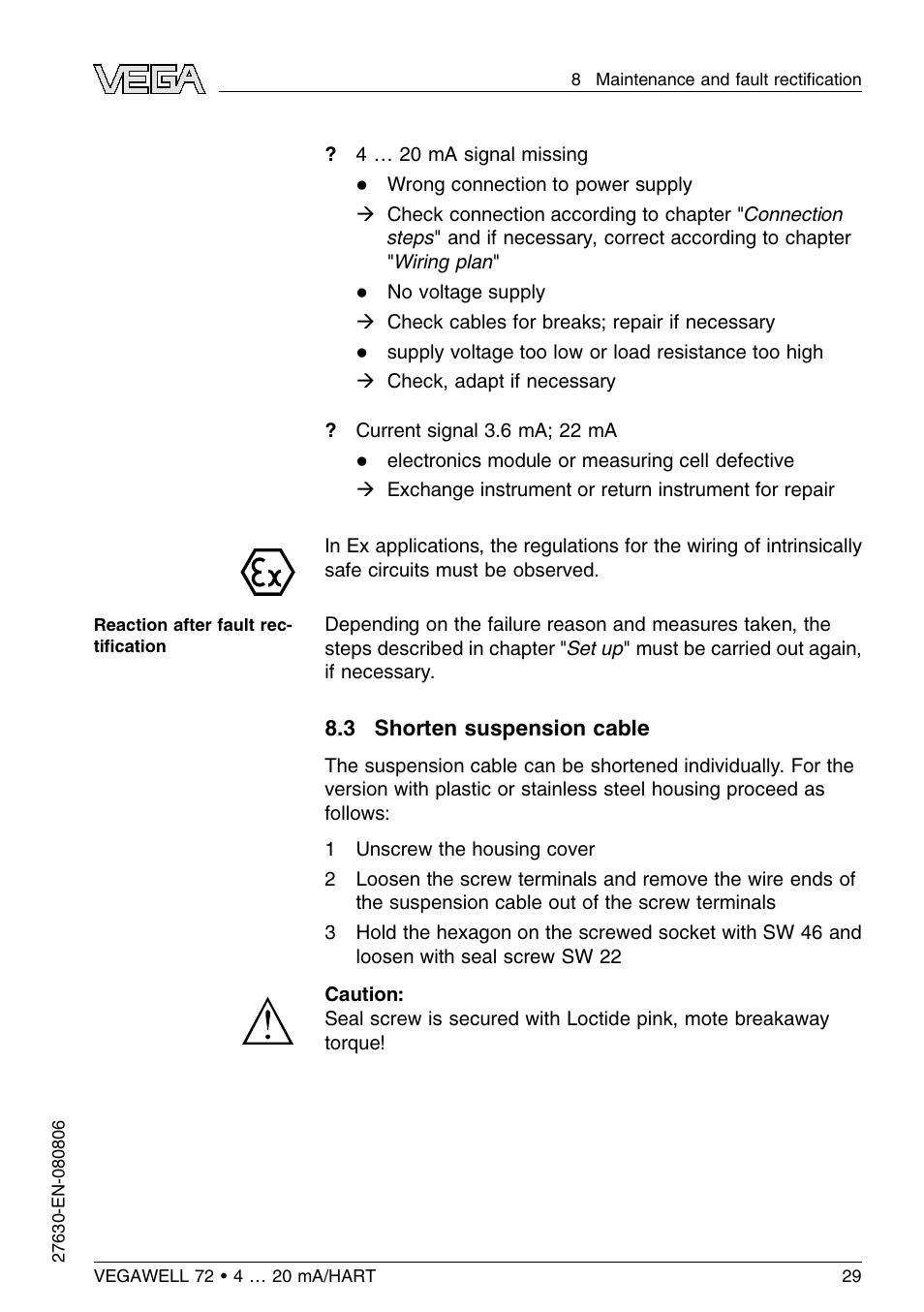 3 shorten suspension cable | VEGA VEGAWELL 72 4 … 20 mA_HART User Manual | Page 29 / 44