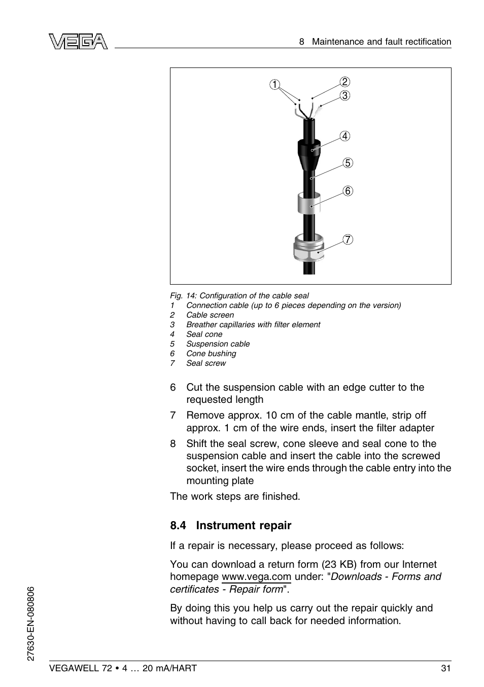 4 instrument repair | VEGA VEGAWELL 72 4 … 20 mA_HART User Manual | Page 31 / 44