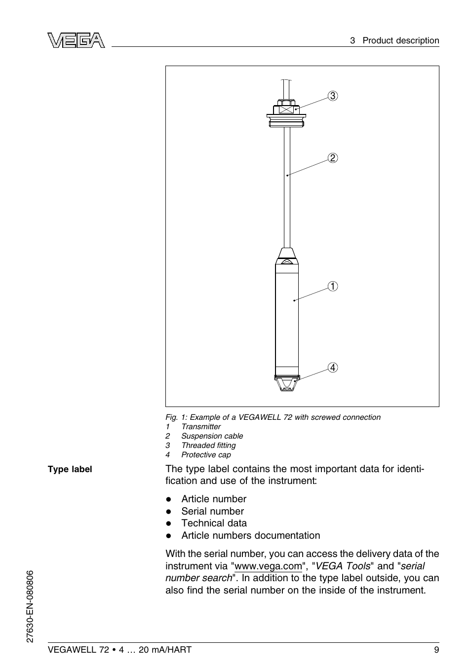 VEGA VEGAWELL 72 4 … 20 mA_HART User Manual | Page 9 / 44