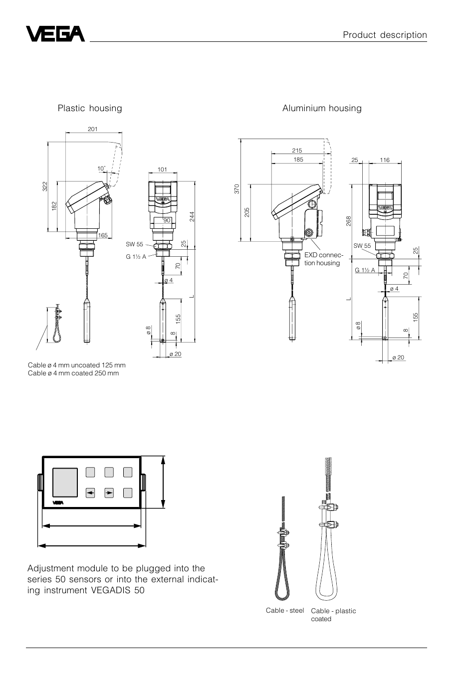 10 dimensions, Vegaflex 51, Product description | VEGA VEGAFLEX 52P (Profibus PA) User Manual | Page 18 / 56