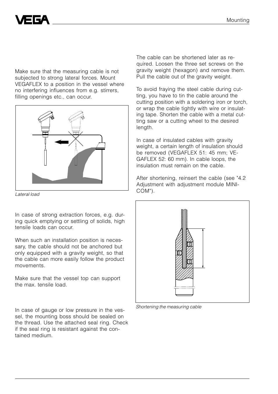 2 mounting, 1 installation instructions | VEGA VEGAFLEX 52P (Profibus PA) User Manual | Page 20 / 56