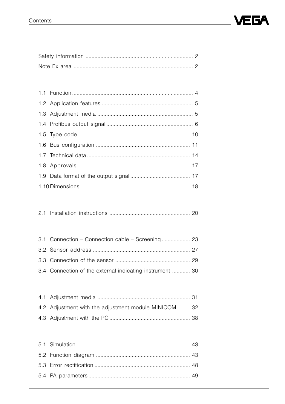 VEGA VEGAFLEX 52P (Profibus PA) User Manual | Page 3 / 56