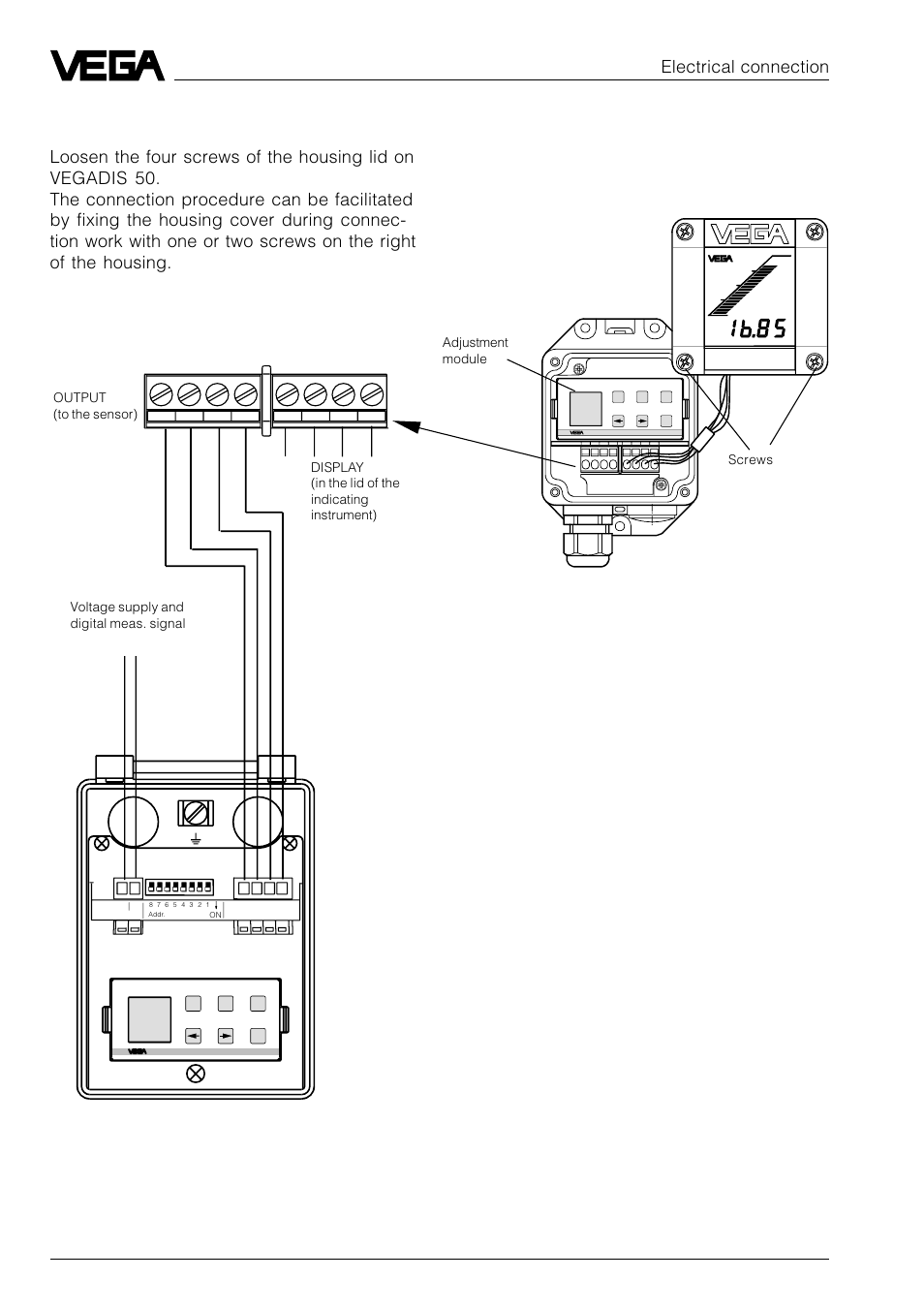 4 connection of the external indicating instrument, Electrical connection, Vegadis 50 | VEGA VEGAFLEX 52P (Profibus PA) User Manual | Page 30 / 56