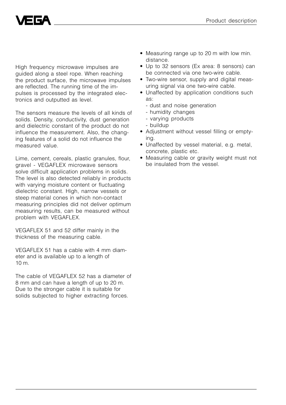 1 product description, 1 function | VEGA VEGAFLEX 52P (Profibus PA) User Manual | Page 4 / 56