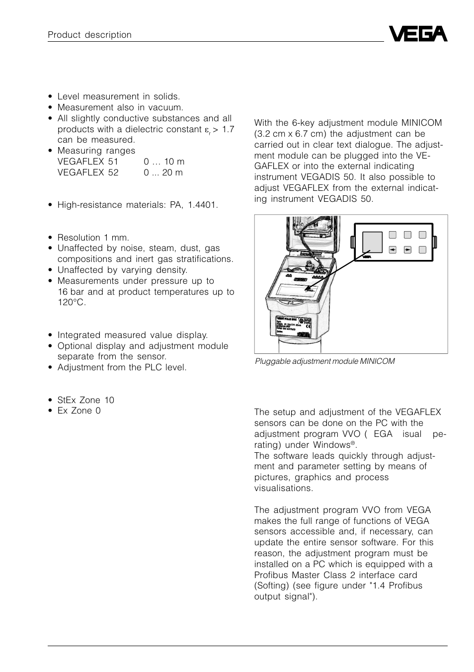 2 application features, 3 adjustment media | VEGA VEGAFLEX 52P (Profibus PA) User Manual | Page 5 / 56